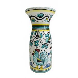 Vintage Deruta Italy Hand-Painted Ceramic Vase with Rooster and Floral Design